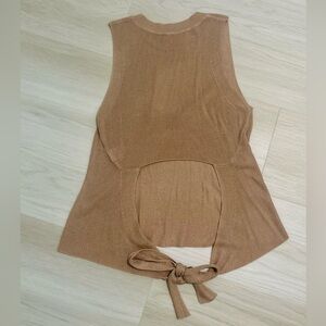Beige Knit Viscose Tie Back Sleeveless Tank Crew Neck Solid Casual M